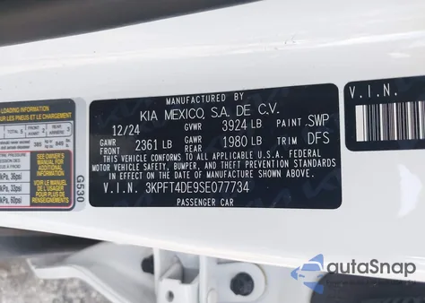 2025 Kia K4 Lx из США, поврежденный, VIN 3KPFT4DE9SE077734